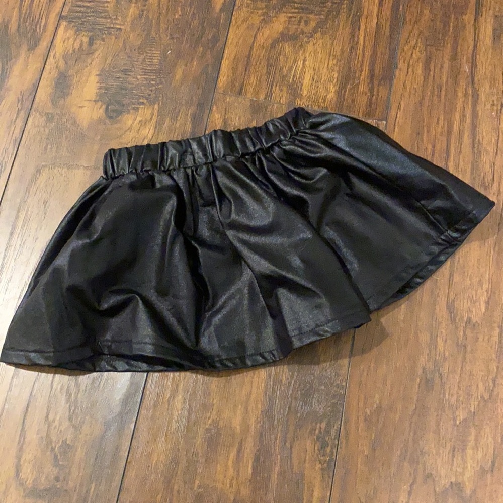 Okie Dokie Black Shine Leather Like Look Skirt